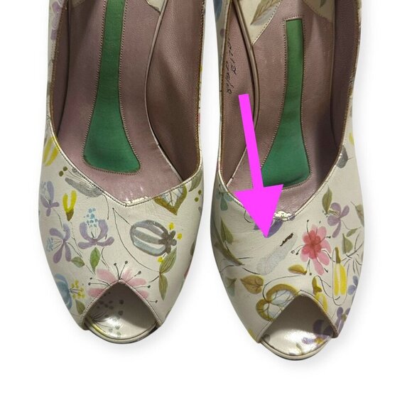 Vintage French Bootery 1950s Floral Leather Peep Toe Slingback Heels –Size 8.5B - Picture 11 of 15